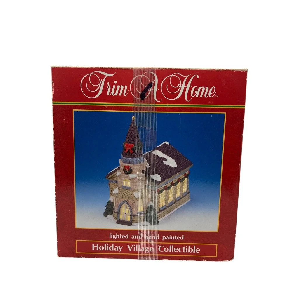 Trim A‎ Home Light Up Christmas Village Porcelain Church Building Vintage w/ Box